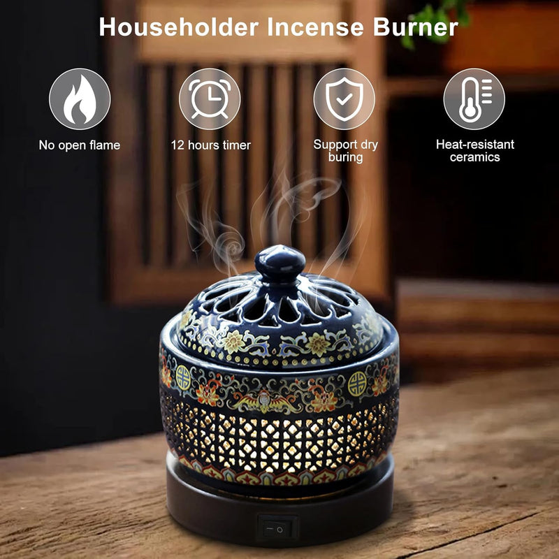Ceramic Electric Incense Burner with LED Display, Resin Burner, Timing Temperature Adjustment, Electronic Aroma Diffuser For Indoor Air Purification, Home Decoration, Meditation, Yoga