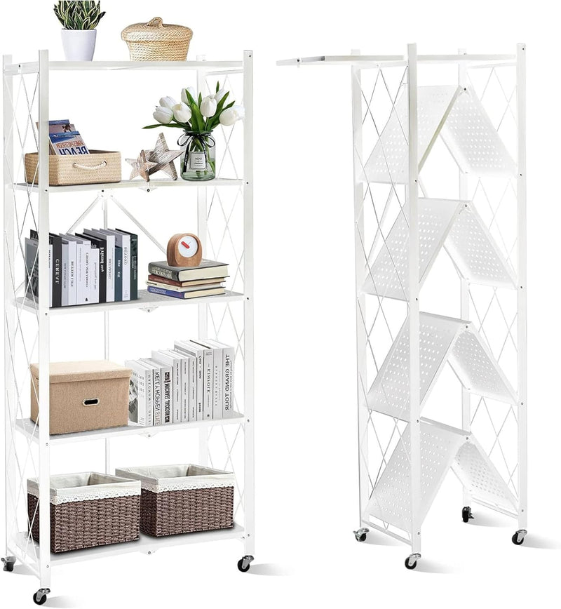 Sulfar Foldable Storage Organizer 4 Tier Storage Shelves Kitchen Cabinet Storage Rack Shelf Storage Multipurpose Rack for Living Room Bedroom Kitchen Garage (White, 1 Pack) - Multicolor 8.4 cm x 44.6 cm x 150 cm