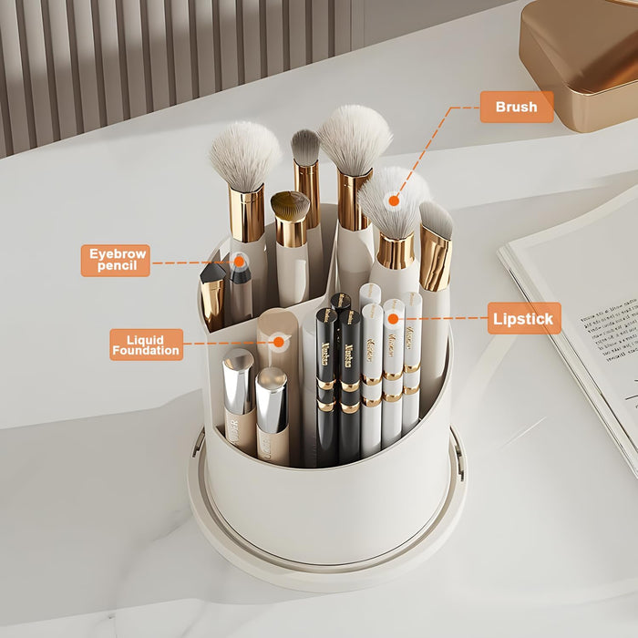 FOREENIU Modern Transparent Black Makeup Brush Holder Organizer with 360° Rotating Clear Dust Cover, 3 Compartment Cosmetic Organizer for Vanity, Desktop, Bathroom