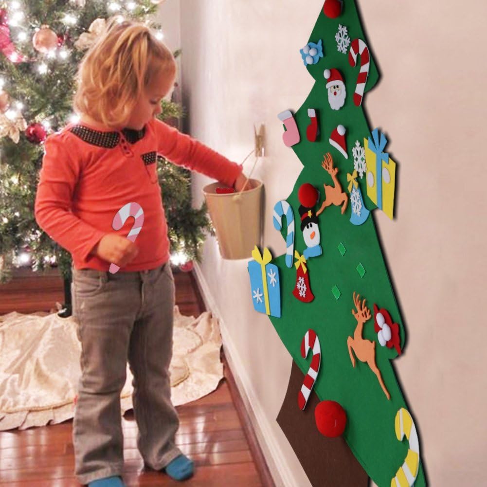 DIY Felt Christmas Tree Set with Ornaments for Kids, Xmas Gifts, New Year Door Wall Hanging Decorations – image 1