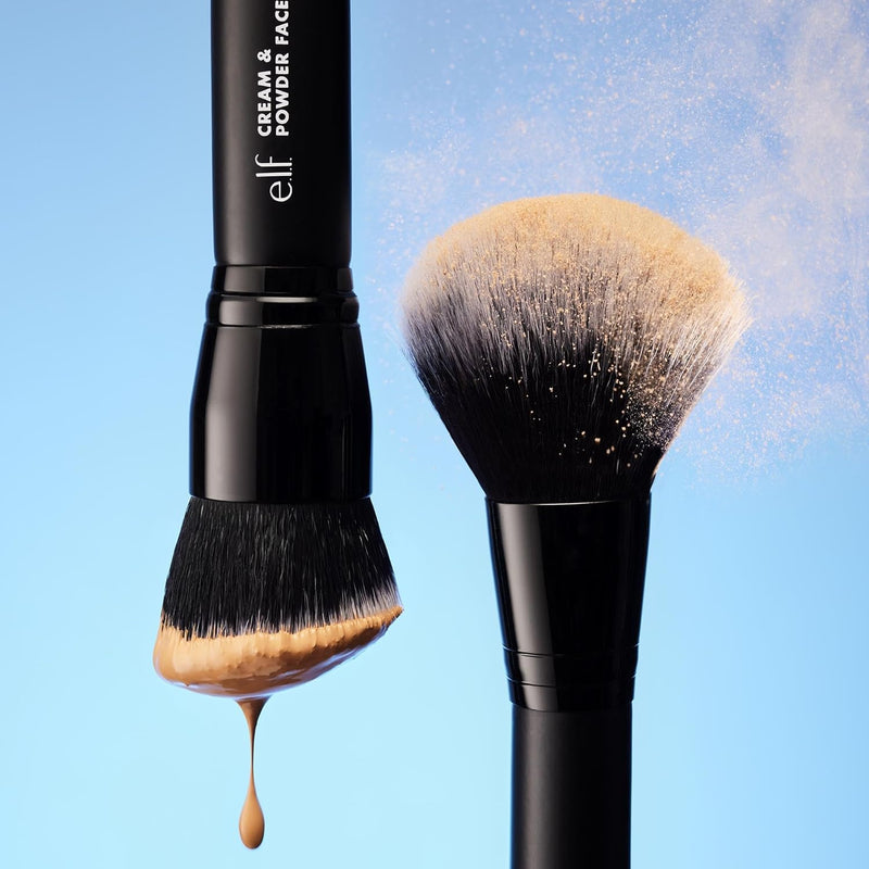 e.l.f. Dual-Ended Cream + Powder Brush, Two-in-One Makeup Brush for a Beautiful, Airy Complexion, Vegan & Cruelty Free