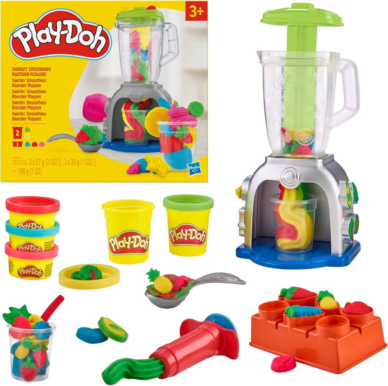 Play-Doh Rainbow Swirl Ice Cream Playset with 7 Pretend Play Kitchen Accessories, Arts and Crafts Toys for 3 Year Old Girls and Boys and Up - M Smoothie mixer playset