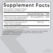 D3 + K2, Plant-Based, 30 Veggie Softgels Plant-Based Vitamin D 5000iu/125mcg & Soy-Free Vitamin K 100mcg for Bone & Immune Support - Vegan Certified & Non-GMO Verifed