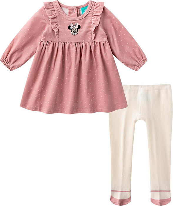 Disney Minnie Mouse Baby Girls Long Sleeve Corduroy Dress with Tights 2 Piece Set for Infants