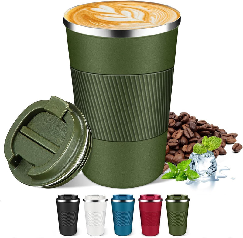 BuyOn Travel Coffee Tumbler Stainless Steel Double Wall Vacuum Hot and Iced Coffee Cup Hydro Flask Drinks Insulated Mug with Leakproof Lid for Home Office Gym Outdoor Work (WHITE, 380ML)