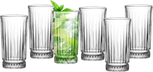 Cuisine Art Eva Hi-Ball Glass Set - 6 Pcs, 255ml (8.5oz) - Crystal Clear, Dishwasher Safe, Elegant Longdrink Glasses for Cocktails, Soft Drinks, Water, Juices