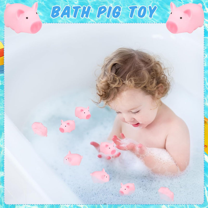 kymqlyw 100 Pcs Rubber Pig Bath Toy Bulk Mini Pig Toys Float and Squeak Pig Toy Pink Piggy Bathtub Toys for Baby Shower Halloween Christmas Birthday Party Supplies (2x1.4x1.4)