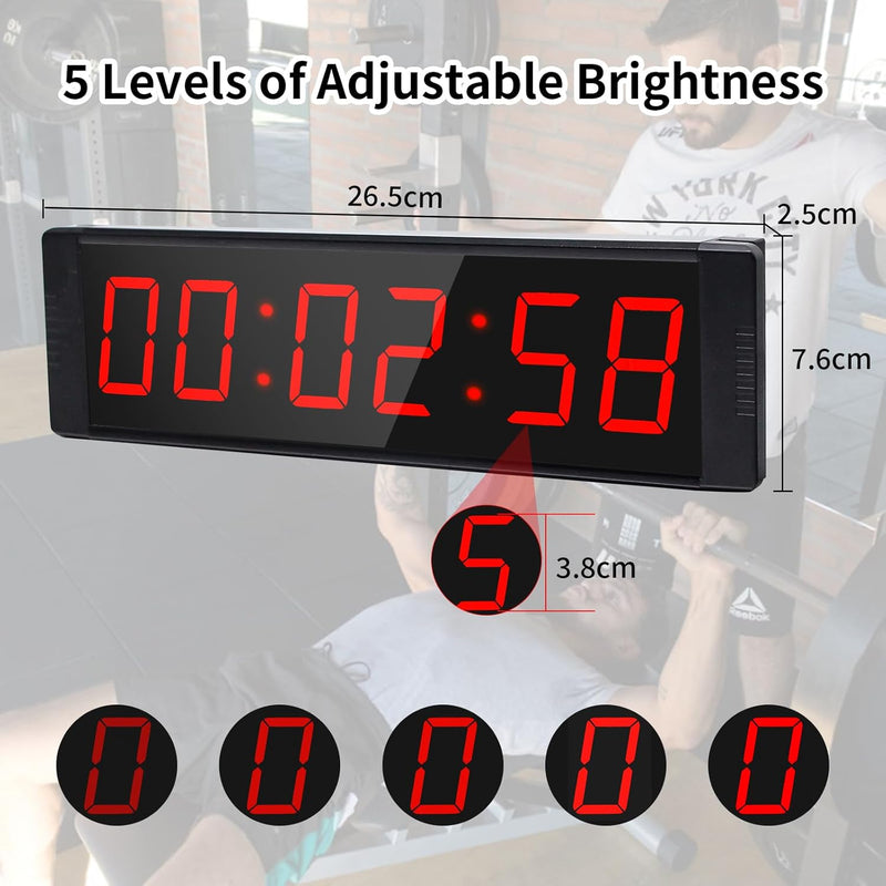 Countdown Timer, Gym Timer with Start/Stop Button, Portable Digital Stopwatch with Remote Control, Interval Timers, Large 12/24H LED Clock for Workout, Sports, Home, Gym