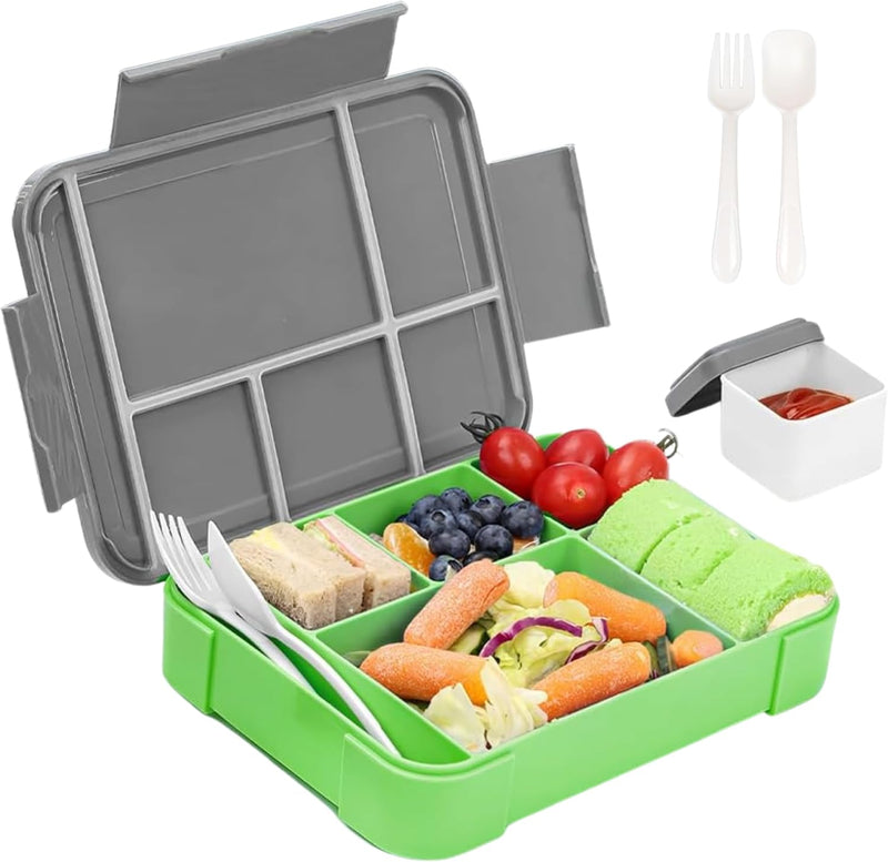 Lunch Box For Kids School, Bento Lunch Box, Lunch Containers for Adults/Kids/Toddler, Leakproof with 1330ML-5 Compartment Microwave & Dishwasher& Freezer Safe(Pink) - Grey