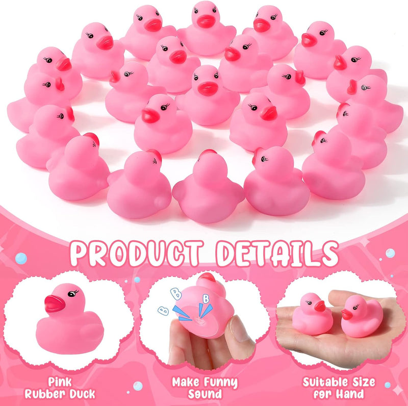 Chitidr 200 Pieces Mini Rubber Duck in Bulk Squeaky Rubber Ducks Bath Toys Tiny Float Bathtub Duckies Baby Shower Party Favor for Birthday Classroom Carnival Prizes Car Decor Supplies (Pink)