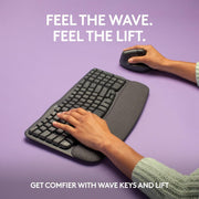 Logitech Wave Keys & Lift Vertical Mouse - Ergonomic Wireless Keyboard and Mouse Combo - with Cushioned Palm Rest, Easy-Switch, Bluetooth, for Multi-OS, Windows/Mac, US/INTL - Graphite