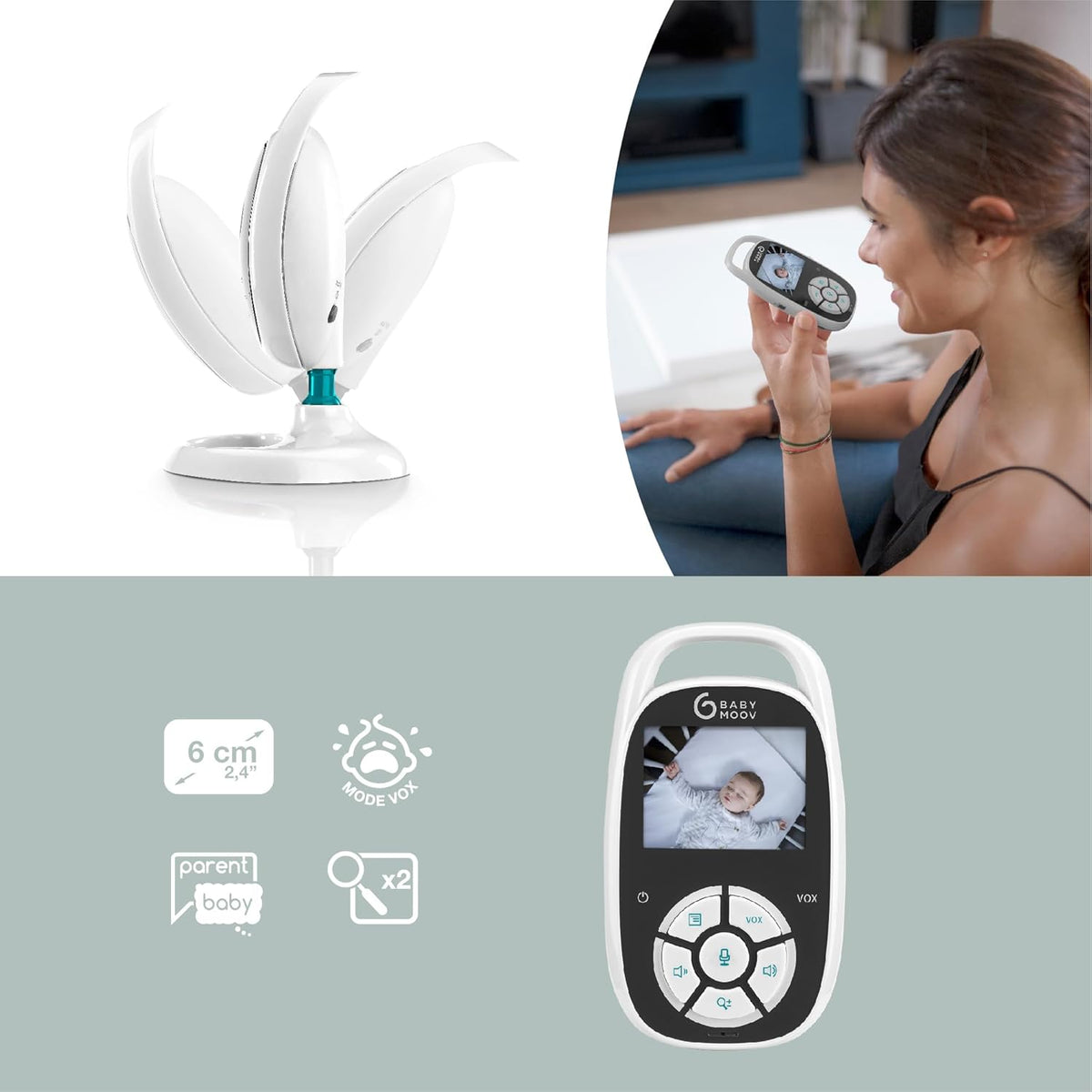 Babymoov YOO-See video baby monitor, 2.4 inch display, night vision, zoom function, intercom function, VOX function – image 4