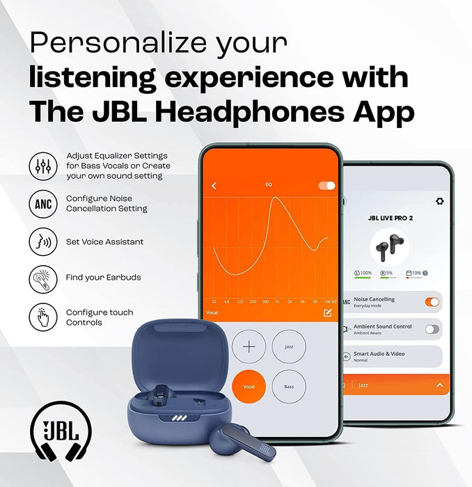 JBL Live Pro 2 True Wireless Noise Cancelling Earbuds, JBL Signature Sound, Smart Ambient, 40H Battery, 6 Microphones, Oval Tube, Multi-Point Connection, IPX5 Water Resistant - Black, JBLLIVEPRO2BLK