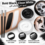 Black White Face Body Paint, Non-Toxic Face Painting Kit with 2 Professional Paint Brushes for Art Theater Halloween Party Cosplay