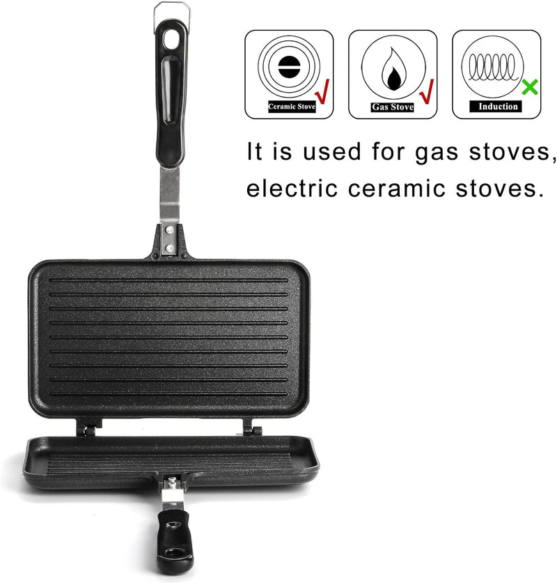 KASTWAVE Non-Stick Sandwich Maker and Panini Press for Grilling Delicious Sandwiches, Aluminum Flip Pan for Home and Camping Cooking