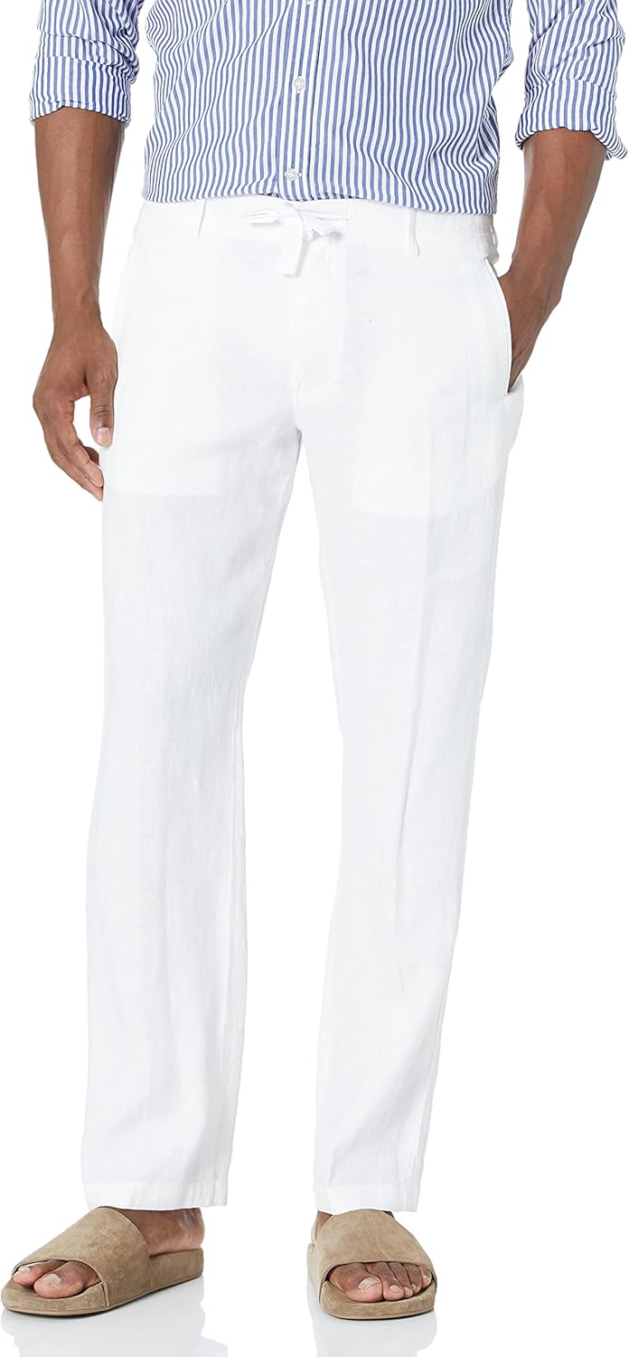 Men's Drawstring Linen Pant Casual - White