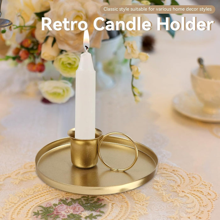 KASTWAVE Metal Taper Candle Holder, 2Pcs Candle Holders for Candlesticks Retro Iron Taper Candle Holders with Handle Emergency Candle Holder(Gold)