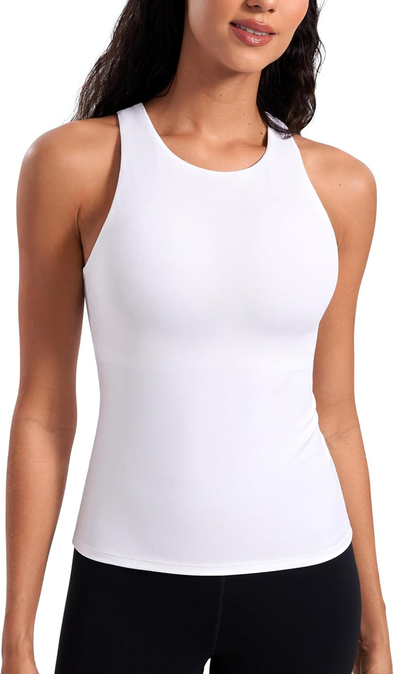 CRZ YOGA Butterluxe Womens Racerback Workout Tank Top with Built in Shelf Bra - Padded High Neck Yoga Athletic Camisole