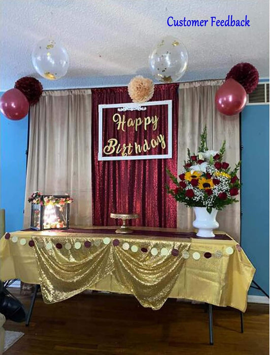 LQIAO 2 Panels Light Gold Sequin Backdrop Glitter Fabric for Wedding Birthday Parties Shimmer Wall-2x8ft