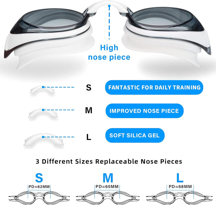 Seago Shortsighted Swimming Goggles Nearsighted Swim Goggles Anti Fog UV Protection Fit for Adult Men Women Youth Junior, No Leaking Clear Vision Pool Swim Glasses Tinted Flat Lens with 3 Nose Pieces