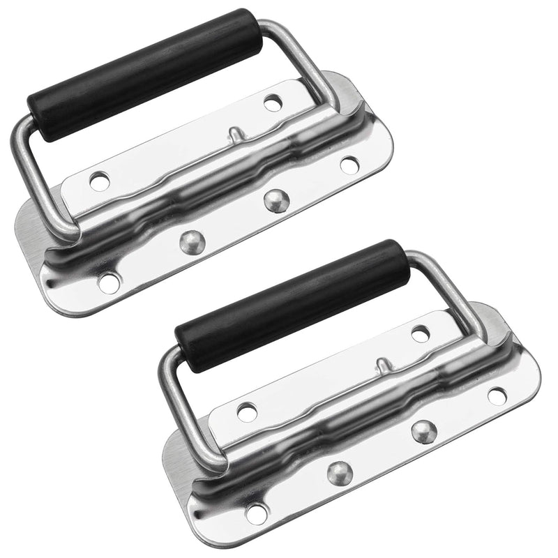 Spring Loaded Pull Handles, Surface Mount Chest Handle with Rubber Grip Handmade Chest Trunk Lifter Handle Pull Heavy Duty Hardware for Chests Trunks Crates Storage Boxes Thickened (Silver-122mm)