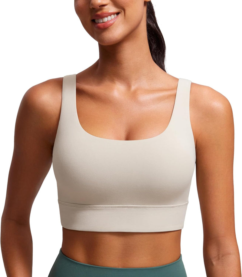 CRZ YOGA Womens Butterluxe U Back Sports Bra - Scoop Neck Padded Low Impact Workout Yoga Bra with Built in Bra