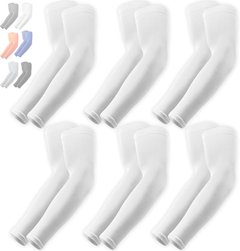 OutdoorEssentials UV Sun Protection Arm Sleeves - Compression Arm Sleeve, UV Arm Sleeves Men, Women - Golf Cooling Sleeves - 6 Pairs: White