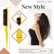 Geiserailie 3 Pcs Slick Back Hair Brush Set Bristle Brush Edge Control Teasing Comb for Women Black Hair(Black)