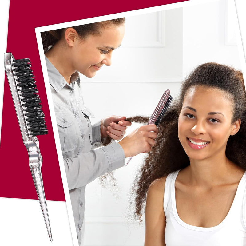 Geiserailie 3 Pcs Slick Back Hair Brush Set Bristle Brush Edge Control Teasing Comb for Women Black Hair(Black)