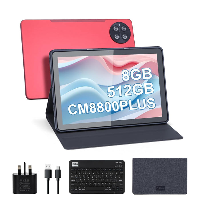 C idea 10.1 inch Tablet,8GB Tablet PC with Android 13,Dual SIM,5G LTE 1280x800 IPS HD Touch Screen,Long Lasting Battery Tablet,CM8800 Plus (Red)