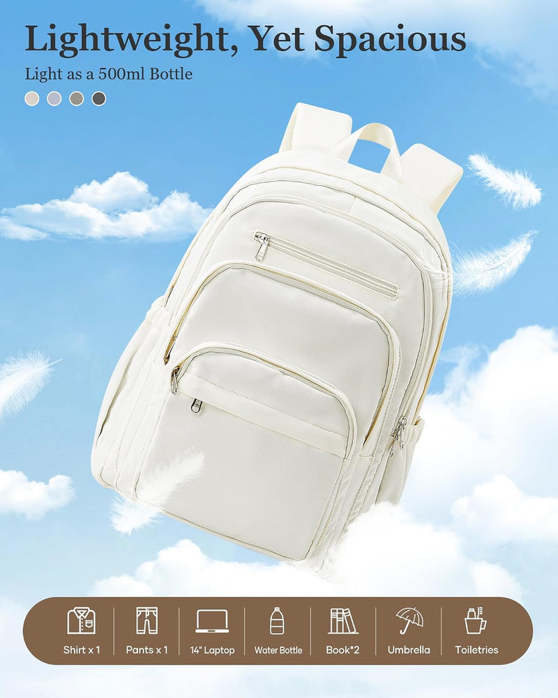 WEPOET Backpack Women Men School Backpack Large with Many Compartments Waterproof Backpack Lightweight for School Backpack Teenager Daypacks Backpack for Boys Girls, A2-beige, Rucksack Backpacks
