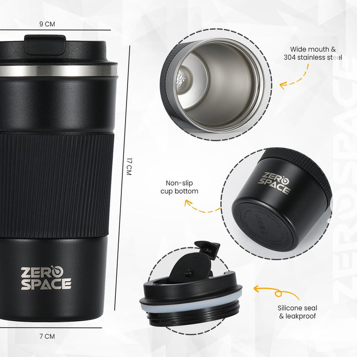 ZeroSpace Travel Coffee Mug, Stainless Steel Coffee Tumbler, Double Wall Vacuum Hot and Cold Insulated Coffee Mug for Home Travel Office Outdoor Works (Black - 500ml)