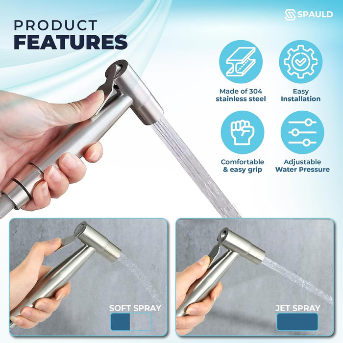 SPAULD Handheld Toilet Bidet Sprayer, Jet Sprayer Kit, Muslim Shower for Toilet, Shattaf, Stainless Steel Faucet Bidet Sprayer Set, Healthy diaper for Sprayer toilet