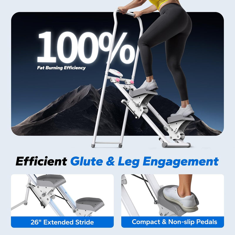 MERACH Stair Stepper for Home Gym Exercise, New Version Vertical Climber Machine for Full-Body Workout, Compact Folding Cardio Exercise Climber with Extended Step Range, Adjustable Handlebar & Pedals - White