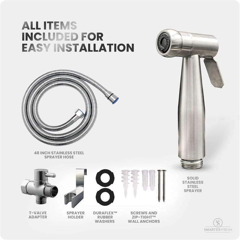 SmarterFresh (Stainless Steel) - Hand Held Bidet Sprayer, Premium Stainless Steel Nappy Sprayer Shattaf - Complete Bidet Set for Toilet, Hand Bidet Sprayer for Beday Toilet