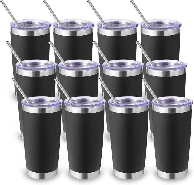 Volhoply 20oz Stainless Steel Tumbler with Lid and Straw,Double Wall Insulated Travel Iced Coffee Mug Fits Car Cup holder,Powder Coated Cups for Hot and Cold Drinks,Gifts for Women Men（White,1 Set）