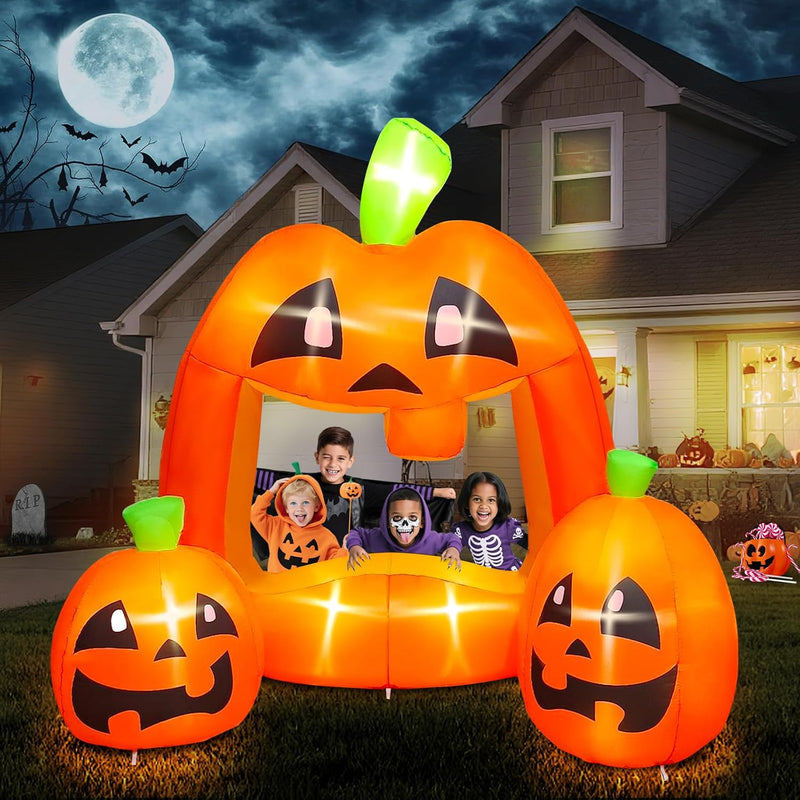 Kalolary 12FT Halloween Inflatables Scary Ghost Color Flashing Blow Up - 7FT Pumpkin Photo Booth Inflatables