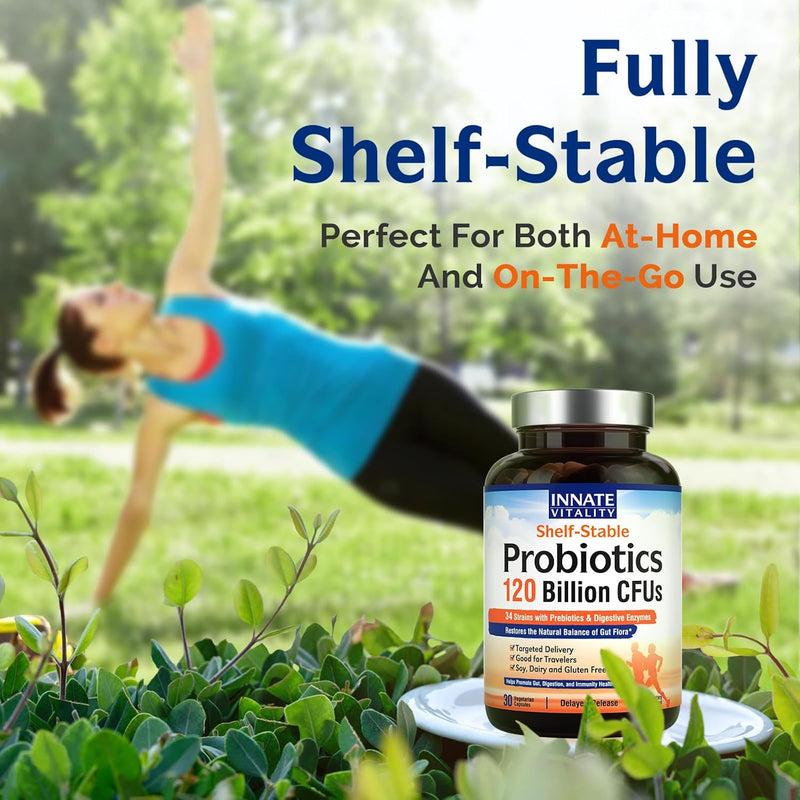 3-in-1 Probiotics 120 Billion CFUs 34 Strains with Organic Prebiotics & Digestive Enzymes - 30 Vegan Caps