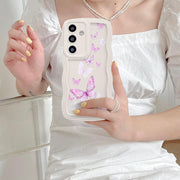 UEEBAI Samsung Galaxy A35 5G Case, Cute Curly Wave Frame Shape Silicone Mobile Phone Case Butterfly Pattern Slim Fit Soft Protective Cover for Women and - Samsung Galaxy A35 5G beige