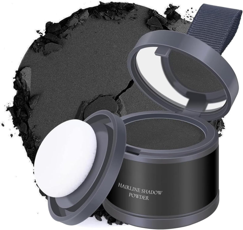 Black Hairline Powder, Black Hair Powder Magic Retouch Hair Concealer for Root Cover Up, Roots Touch Up HairFiber for Men & Women Hairs Dye, Hairline Shadow Puff to Fill Hair Line Grey & White Hairs - Black Hairline Powder