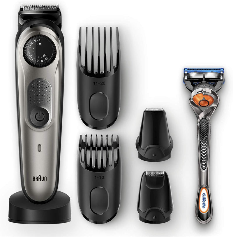 Barun Beard Timmer 7 with 39 Length Settings Precision Wheel Cordless & Rechargeable With Gillette Proglide Razor, Black/Silver Metal, BT7240 - BT 7040