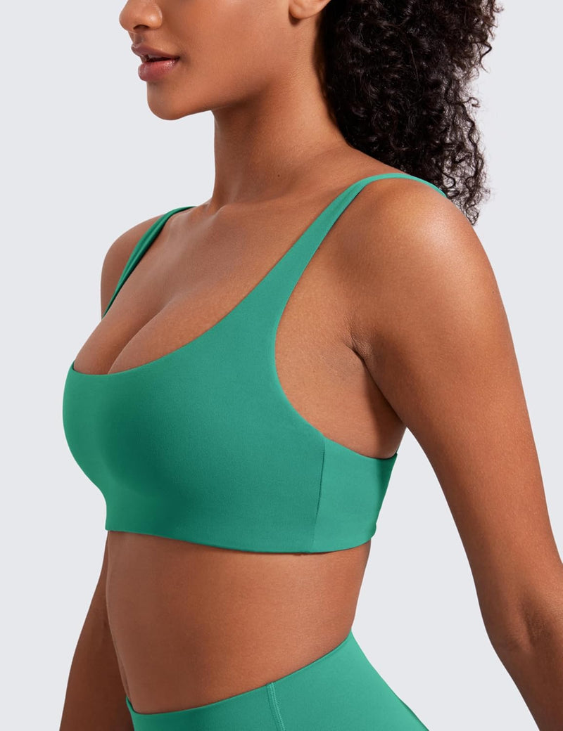 CRZ YOGA Butterluxe Spaghetti Strap Sports Bras for Women - Square Neck Yoga Wireless Low Coverage Padded Cami Crop Top