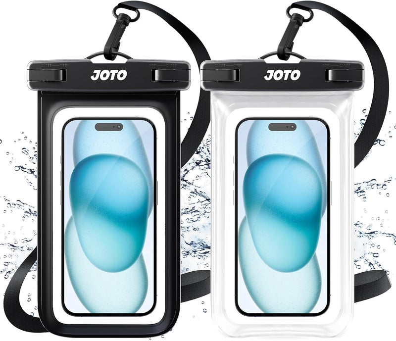 JOTO Universal Waterproof Phone Pouch Cellphone Dry Bag Case for iPhone 17 16 15 14 13 12 11 Pro Max Air Mini Plus Xs XR X 8 7 6S, Galaxy S23 S22 S21 Plus Note, Pixel up to 7" -Black - Black/Clear 2 Packs