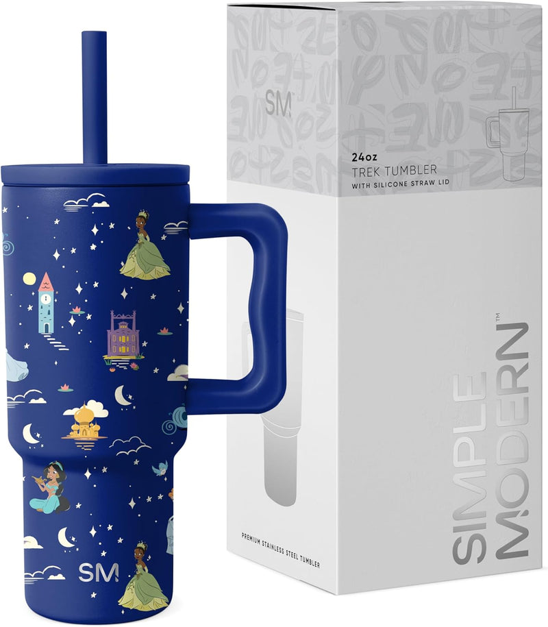 Simple Modern Kids 24 oz Tumbler with Handle and Silicone Straw Lid | Spill Proof and Leak Resistant | Reusable Stainless Steel Bottle | Gift for Kids Boys Girls | Trek Collection | Asteroid