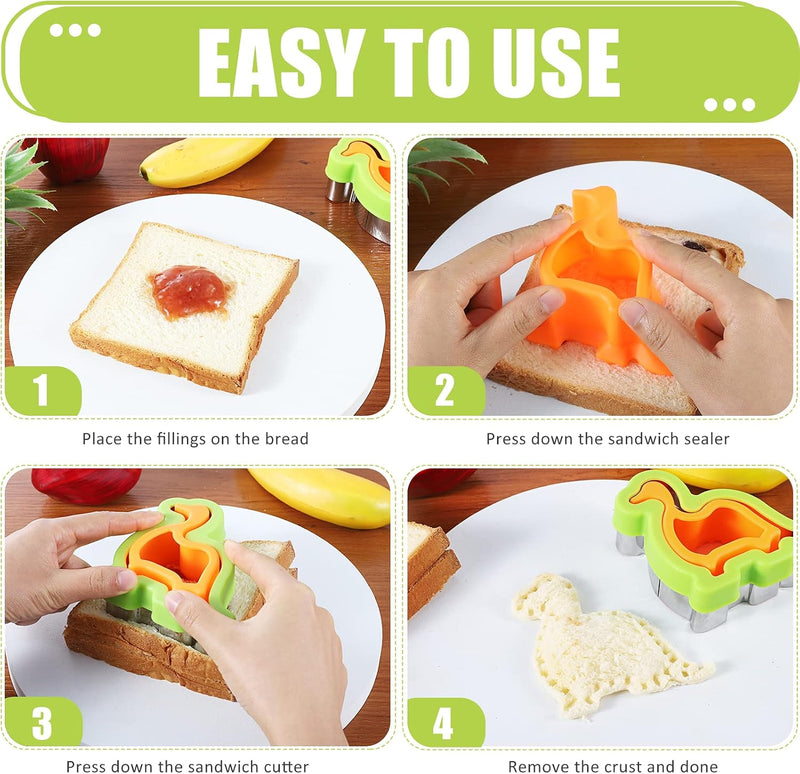 24Pcs Sandwich Cutter and Sealer Set Bread Sandwich Cutter Pancake Maker Heart Square Dinosaur Start Shaper,etc DIY Cookie Cutters Gift for Kids Boys Girls