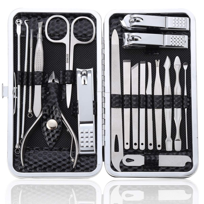 NALACAL Premium 19-Piece Manicure Pedicure Set: Stainless Steel Nail Clippers, Scissors, and Grooming Tools for Men & Women – Complete Nail Care Kit with Portable Travel Case (Black)