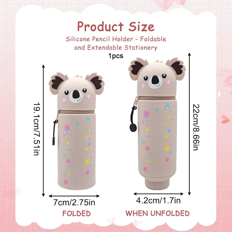 Koala 2 in 1 Soft Silicone Pencil Case, Cute School Pencil Case, Kawaii Koala Pen Holder Pouch with Zipper for School Students Teens Girls Boys