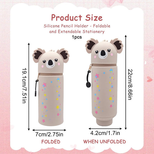 Koala 2 in 1 Soft Silicone Pencil Case, Cute School Pencil Case, Kawaii Koala Pen Holder Pouch with Zipper for School Students Teens Girls Boys