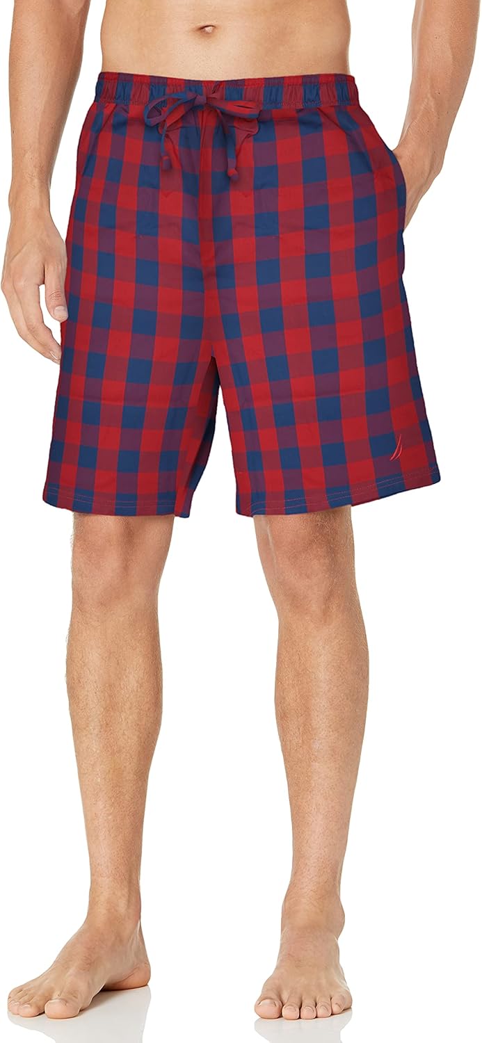 mens Soft Woven 100% Cotton Elastic Waistband Sleep Pajama Short Soft Woven 100% Cotton Elastic Waistband Sleep Pajama Short - Nautica Red