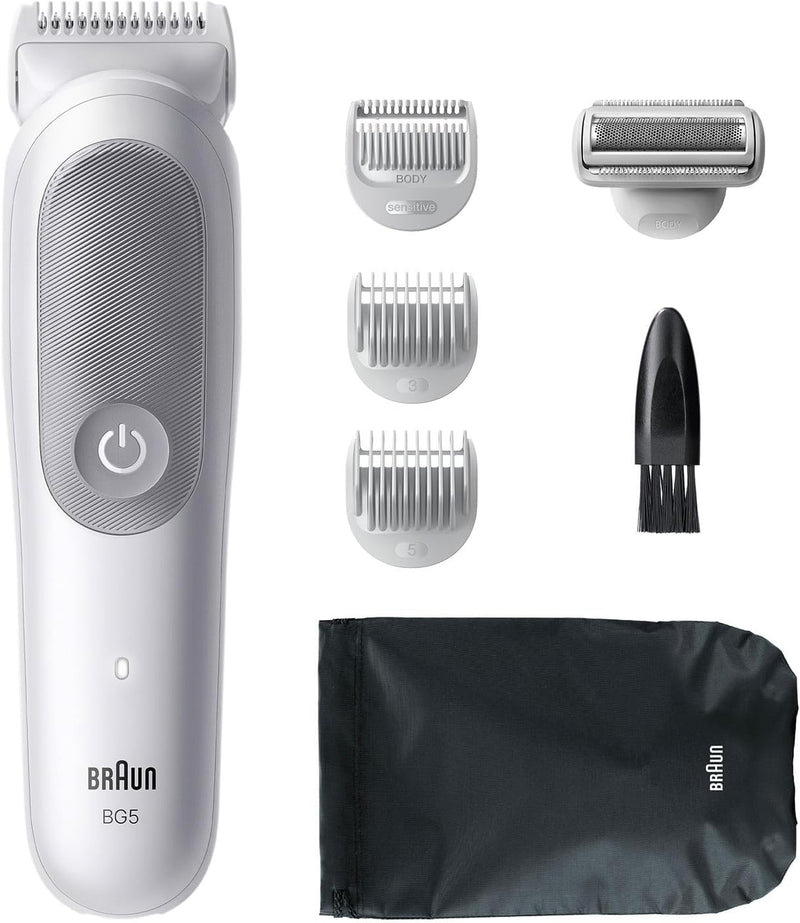 Braun Body Groomer Series 5, +7 Grooming Tools, with SkinGuard, 100 Min Runtime, Gentle On Sensitive Areas, Trim & Shave Hair with SmoothShave & SensitiveTrim, Waterproof, BG5550, Grey